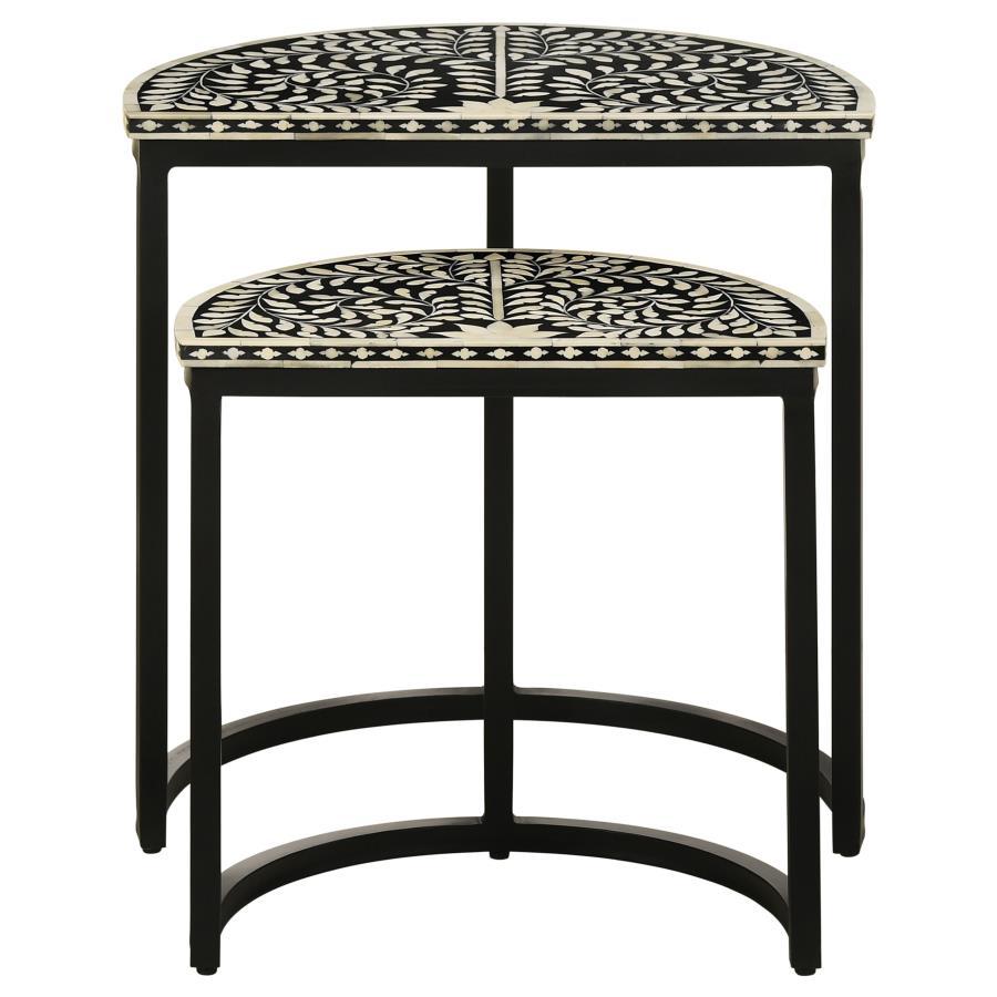 Coaster Fine Furniture Zakiya - 2 Piece Demilune Nesting Table Set - Black And White | Meri Furniture