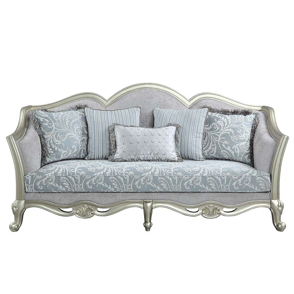 ACME Qunsia - Sofa - Light Gray Linen & Champagne Finish | Meri Furniture