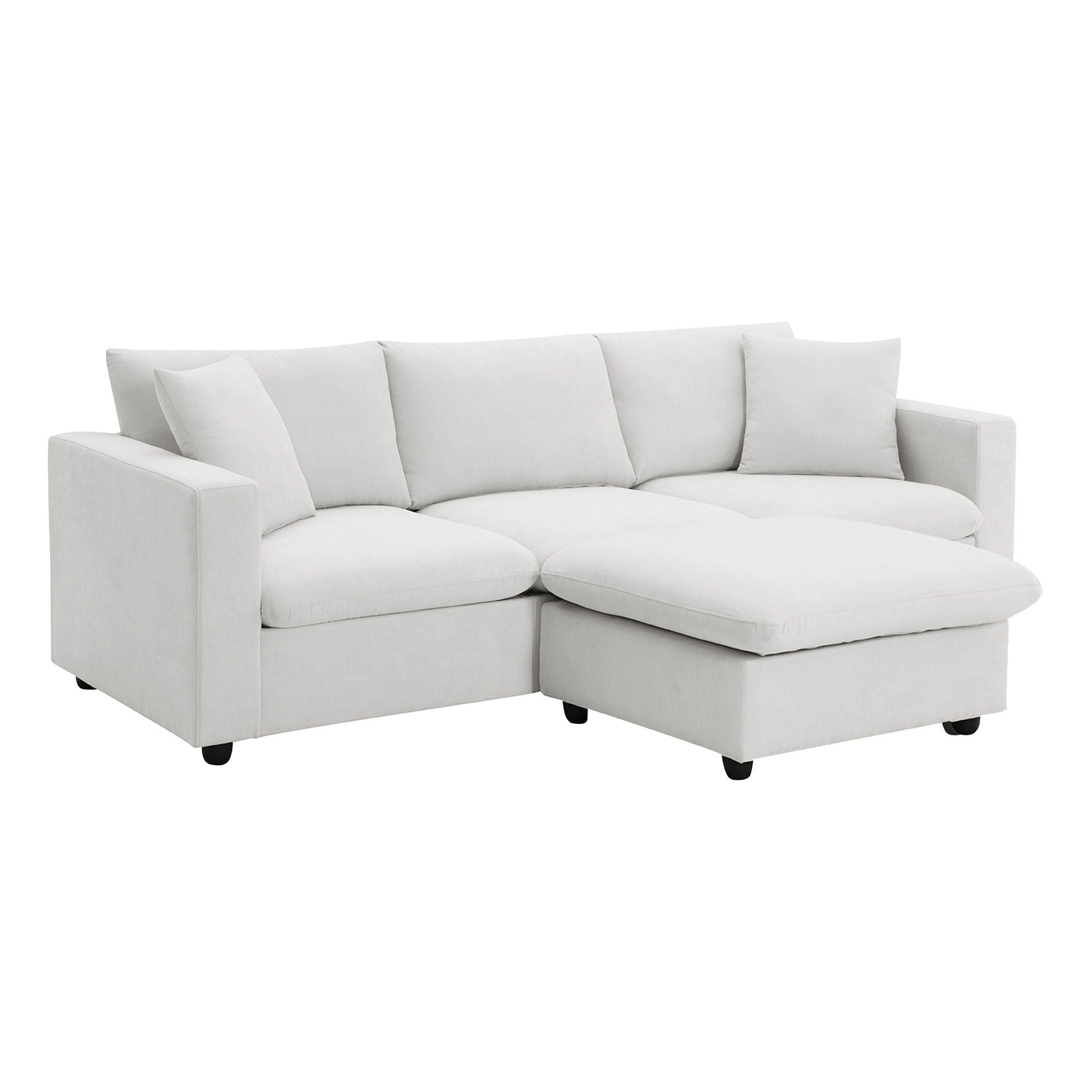 Modern Sectional Sofa With Throw Pillows, Cloud L Shaped Couch Set With Wide 4 Seat Comfy Couch Set With Movable Ottoman