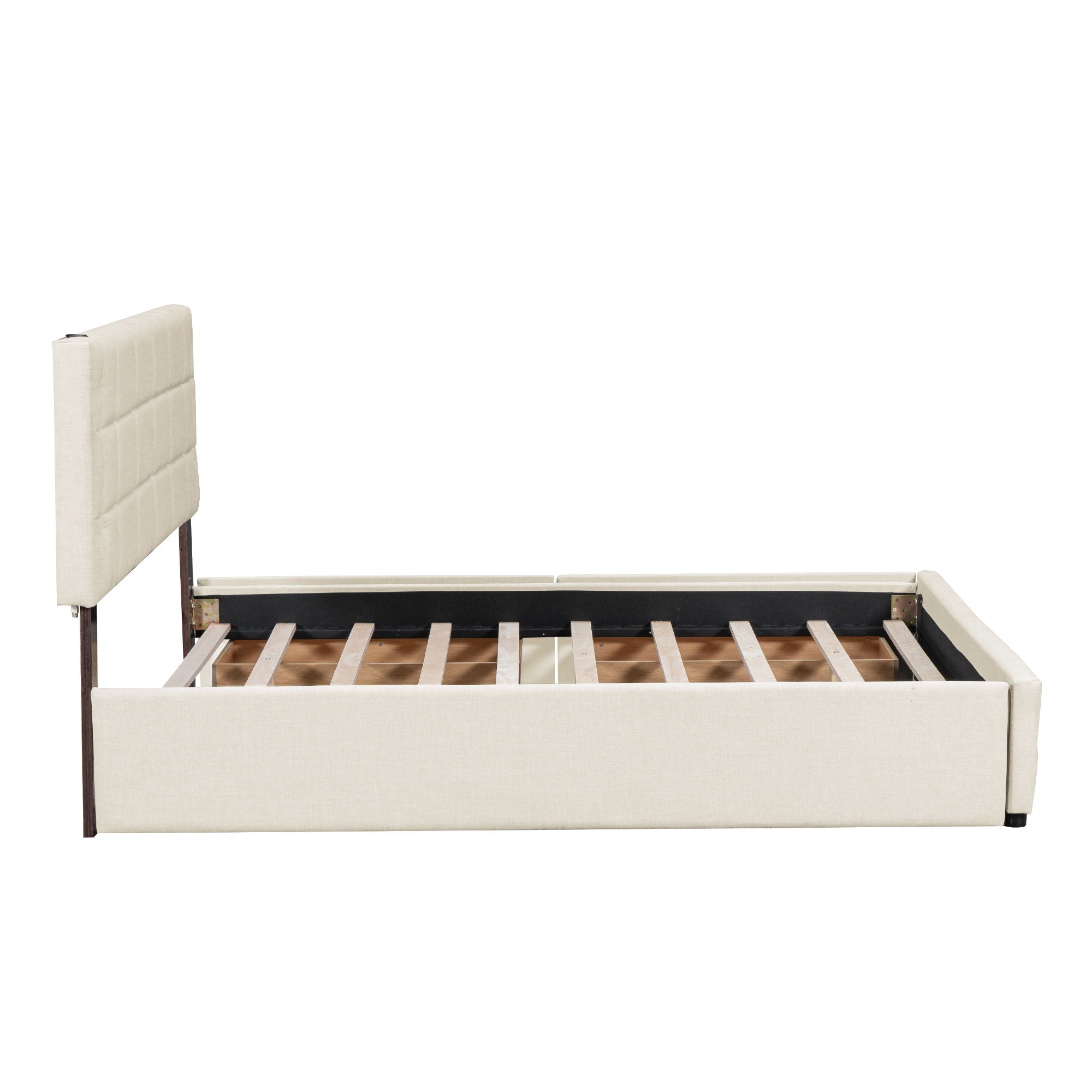 Upholstered Platform Bed With Trundle & Drawers