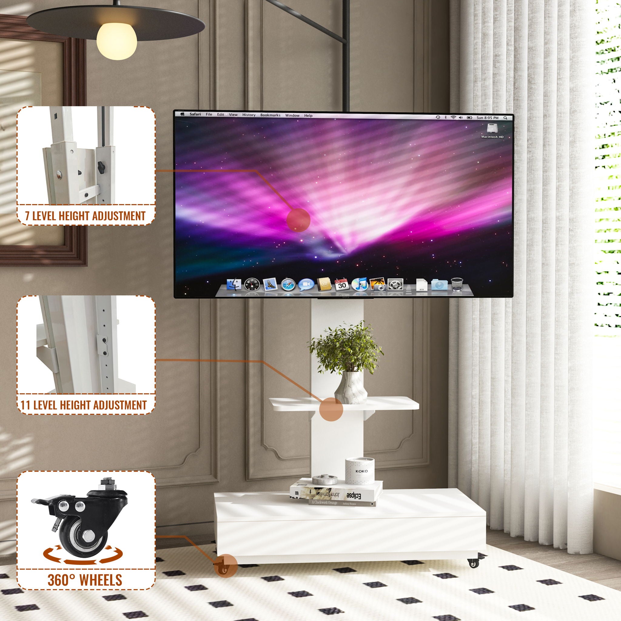 Adjustable Height Mobile TV Cart