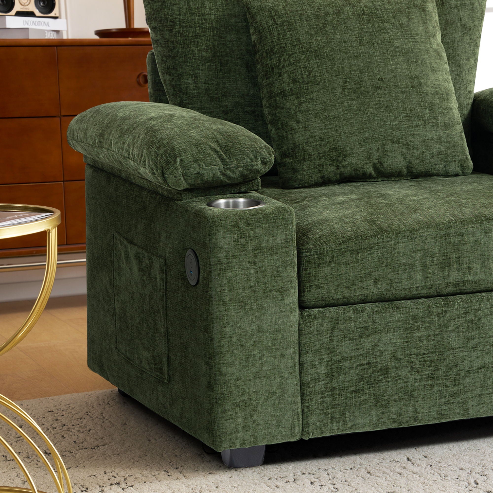 Modern Oversized Chair With Ottoman, Cupholders And USB Charging Ports