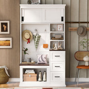 Modern Wide Hall Tree With Coat Rack, 3 Shelves And Drawers, 3 Sturdy Hooks