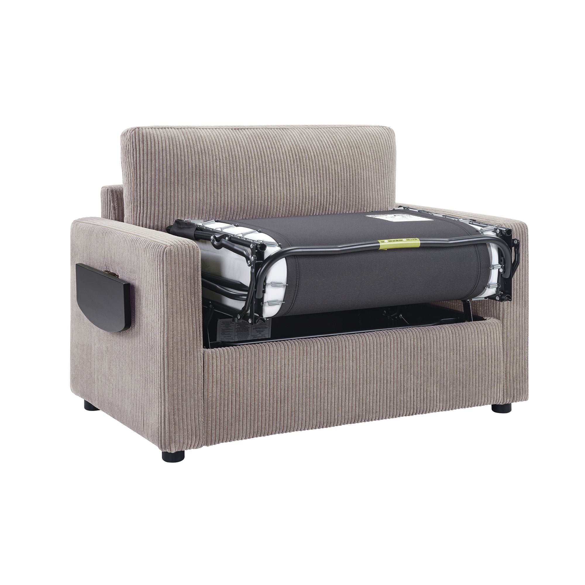 Sleeper Sofa With Foldable Mattress, USB Ports, Side Table & Storage Pocket