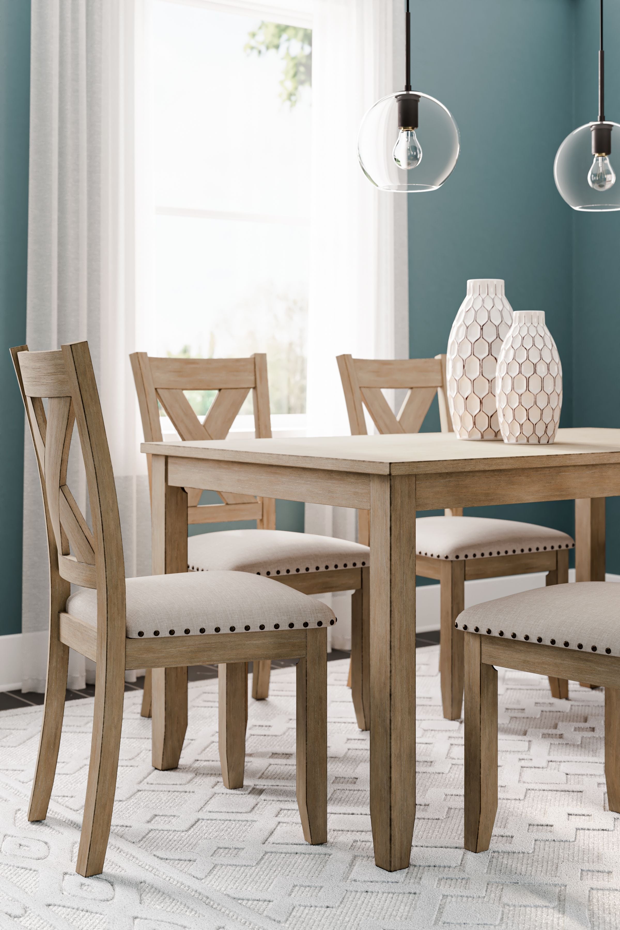 Signature Design by Ashley® Sanbriar - Light Brown - Rect Drm Table Set (Set of 7) | Meri Furniture