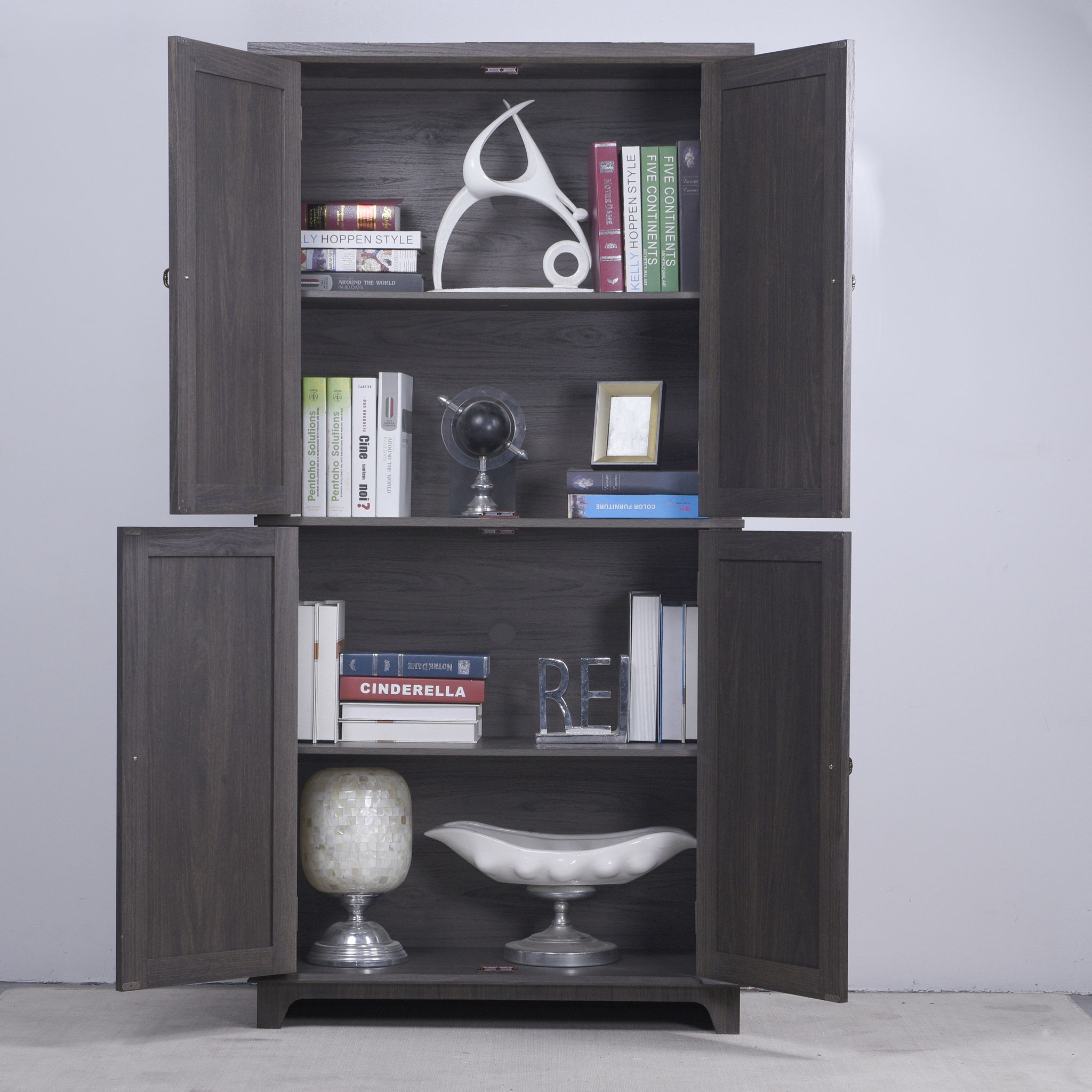 Modern Sideboard Buffet With 4 Mirrored Doors, Adjustable Shelves