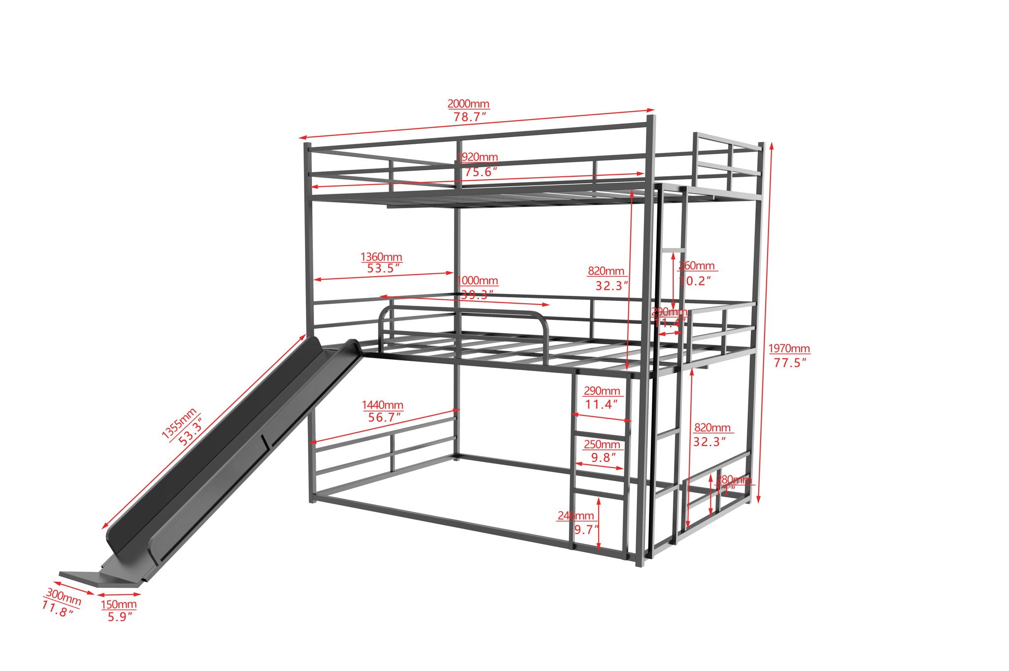 Twin Size House Loft Bed With Slide And Ladder - Black