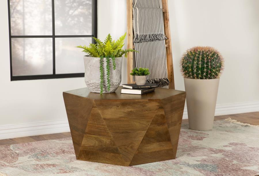 Coaster Fine Furniture Zalika - Hexagonal Solid Mango Wood Coffee Table - Natural | Meri Furniture