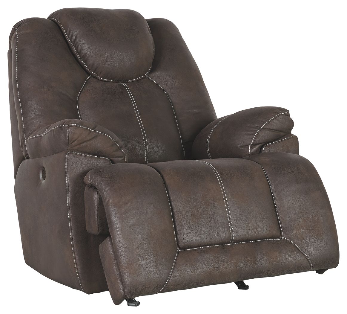 Ashley Furniture Warrior - Brown Dark - Power Rocker Recliner | Meri Furniture
