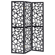 Nailan - 3-Panel Room Divider Folding Screen Open Mosaic - Black