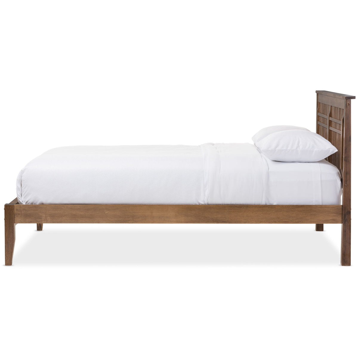 Loafey Mid-Century Modern Solid Walnut Wood Window-Pane Style Full Size Platform Bed