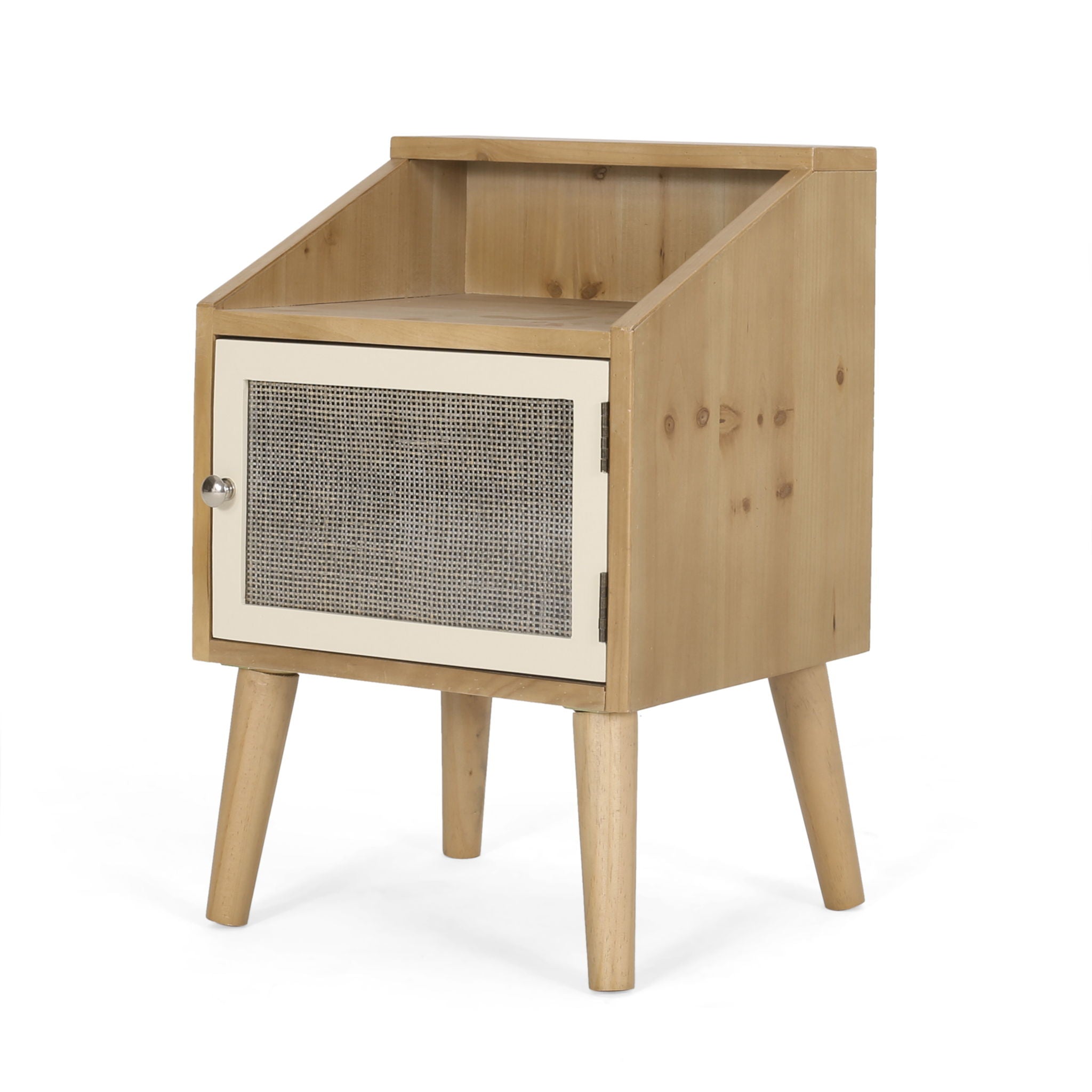 Contemporary End Table With Rattan Accents And Tempered Glass - Natural / White