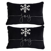 Velvet Pillow With Embroidered Joy And Frosty Snowflake, For Christmas Halloween Holiday Decor (Set of 2)