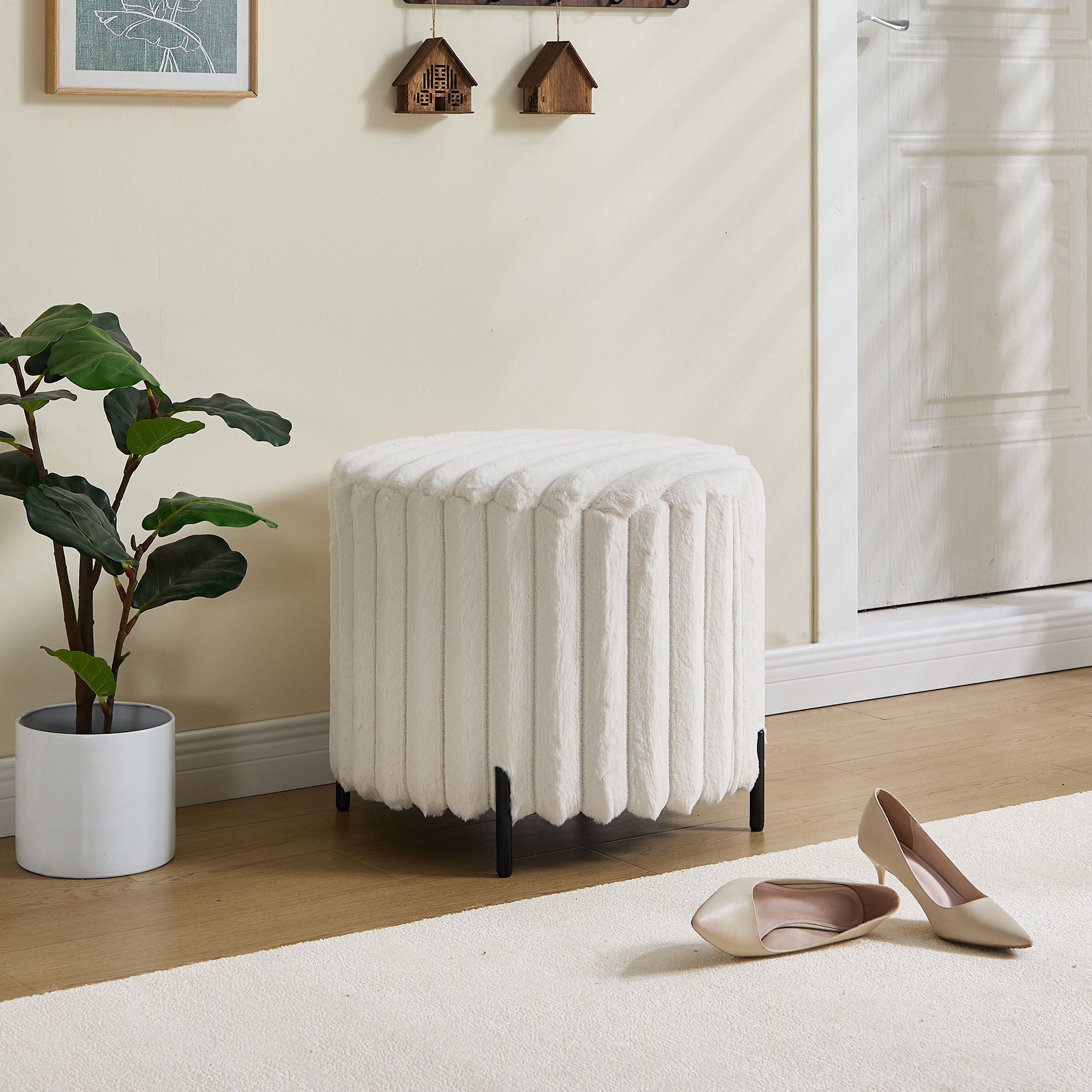 Wide Upholstered Round Pouf Ottoman Foot Rest