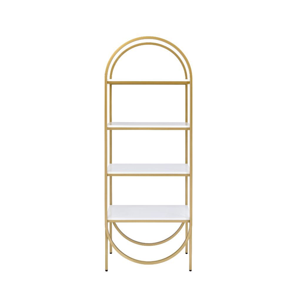 ACME Lightmane - Bookshelf - White High Gloss & Gold | Meri Furniture
