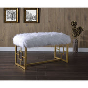 ACME Bagley II - Bench - White Faux Fur & Gold - 21" | Meri Furniture