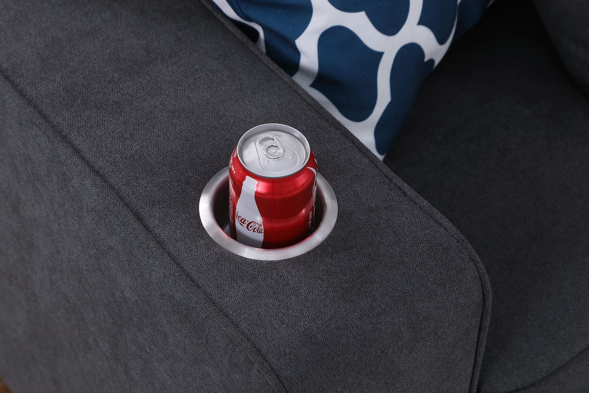 Cooper 125"W Stone Gray Woven Fabric 7Pc Reversible L-Shape Sectional Sofa with Ottoman and Cupholder