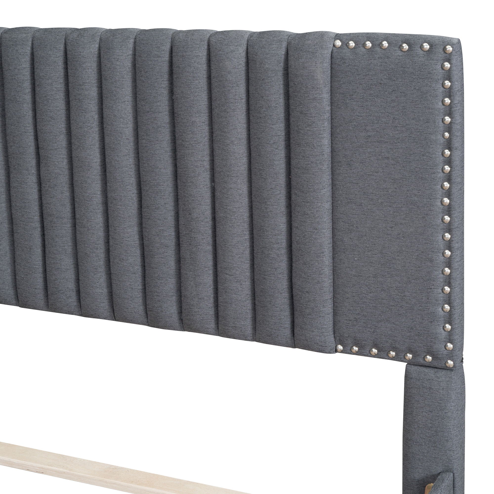 Upholstered Platform Bed With Drawers, Classic Headboard Design