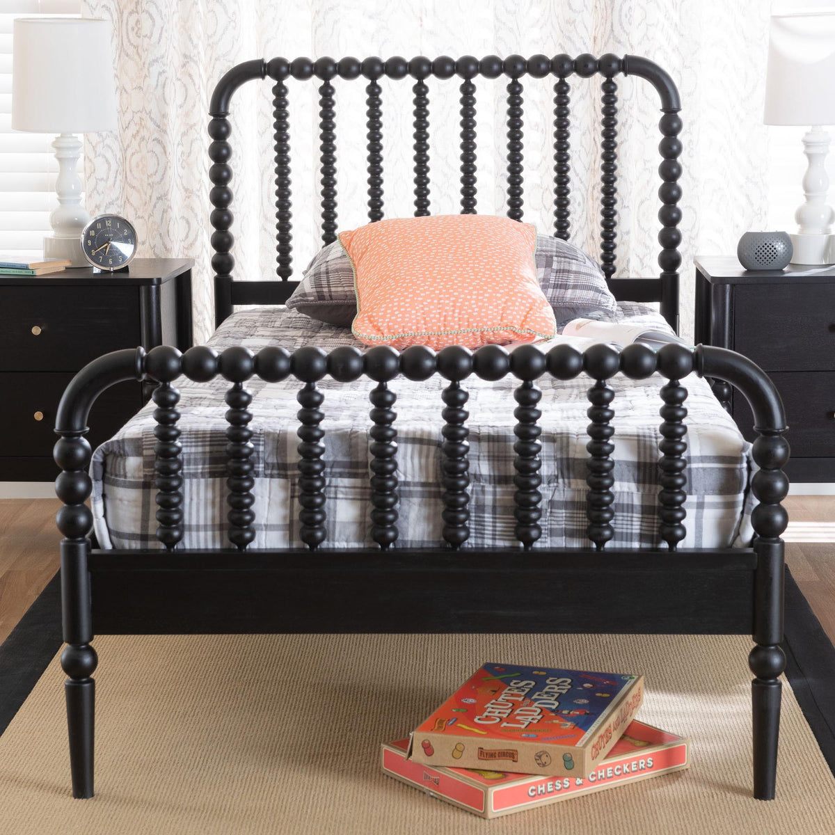 Lucera Mid-Century Black Full Size Bobbin Bed