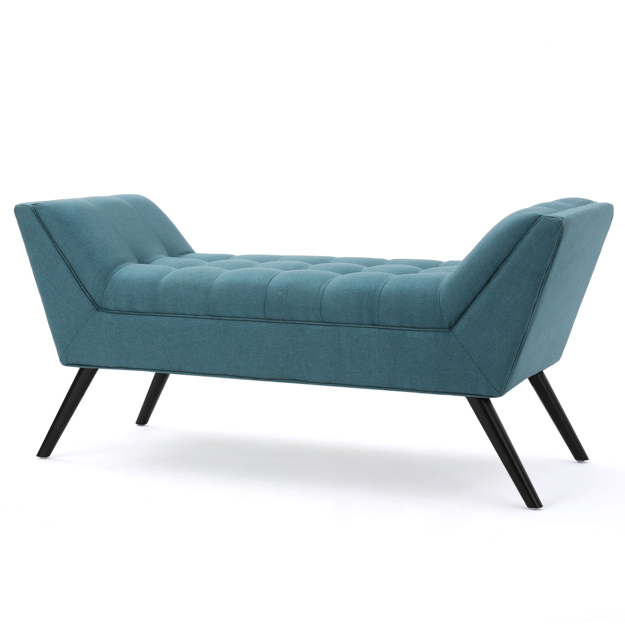 Modern Fabric Bench With Padded Seat And Wide U Shape Design - Teal