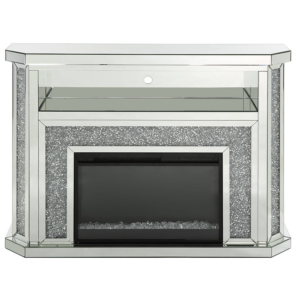 Noralie - 51" Fireplace With LED - Mirrored & Faux Diamonds