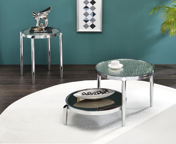 ACME Abbe - End Table - Glass & Chrome Finish | Meri Furniture