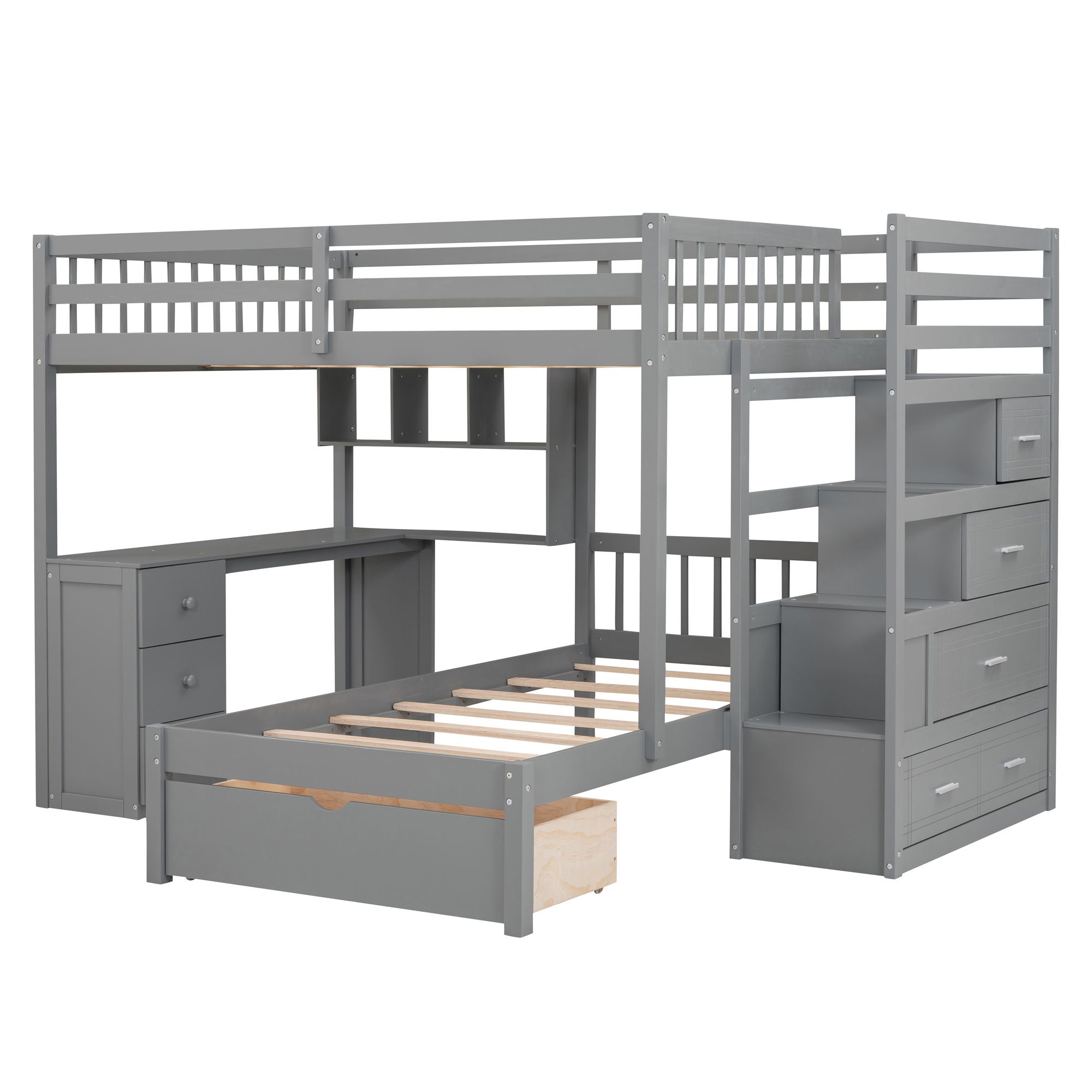 Bunk Bed With Desk, Drawers And Shelves