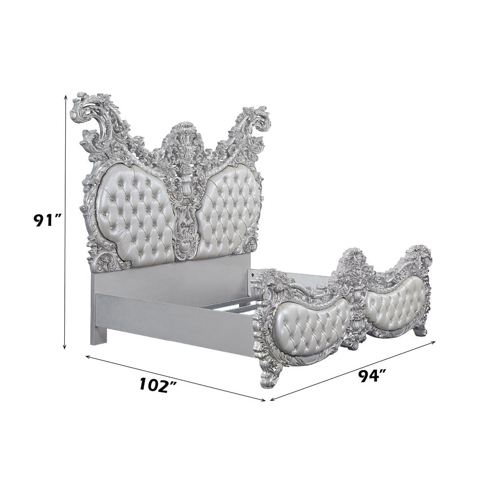 Valkyrie - Eastern King Bed - Synthetic Leather & Antique Platinum