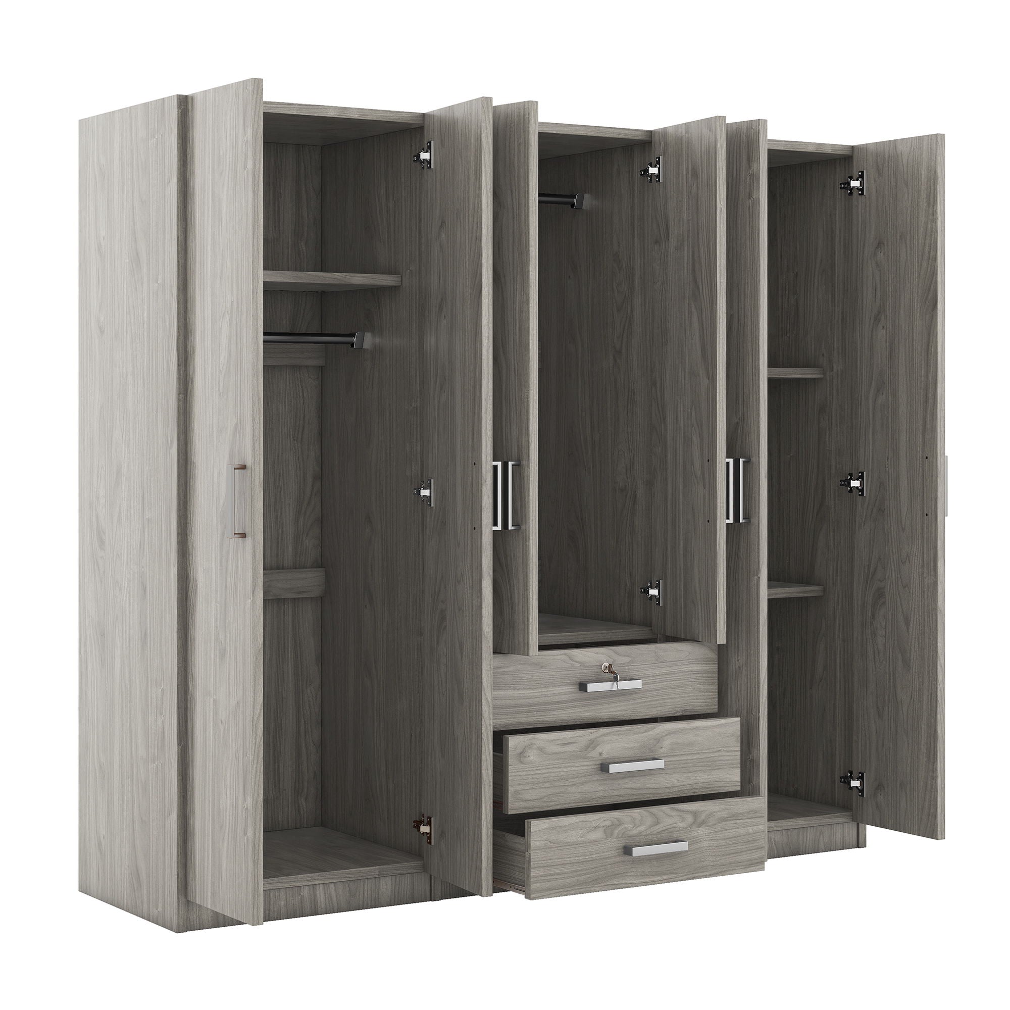 6 Doors Wardrobe Storage For Bedroom, With Big Drawers