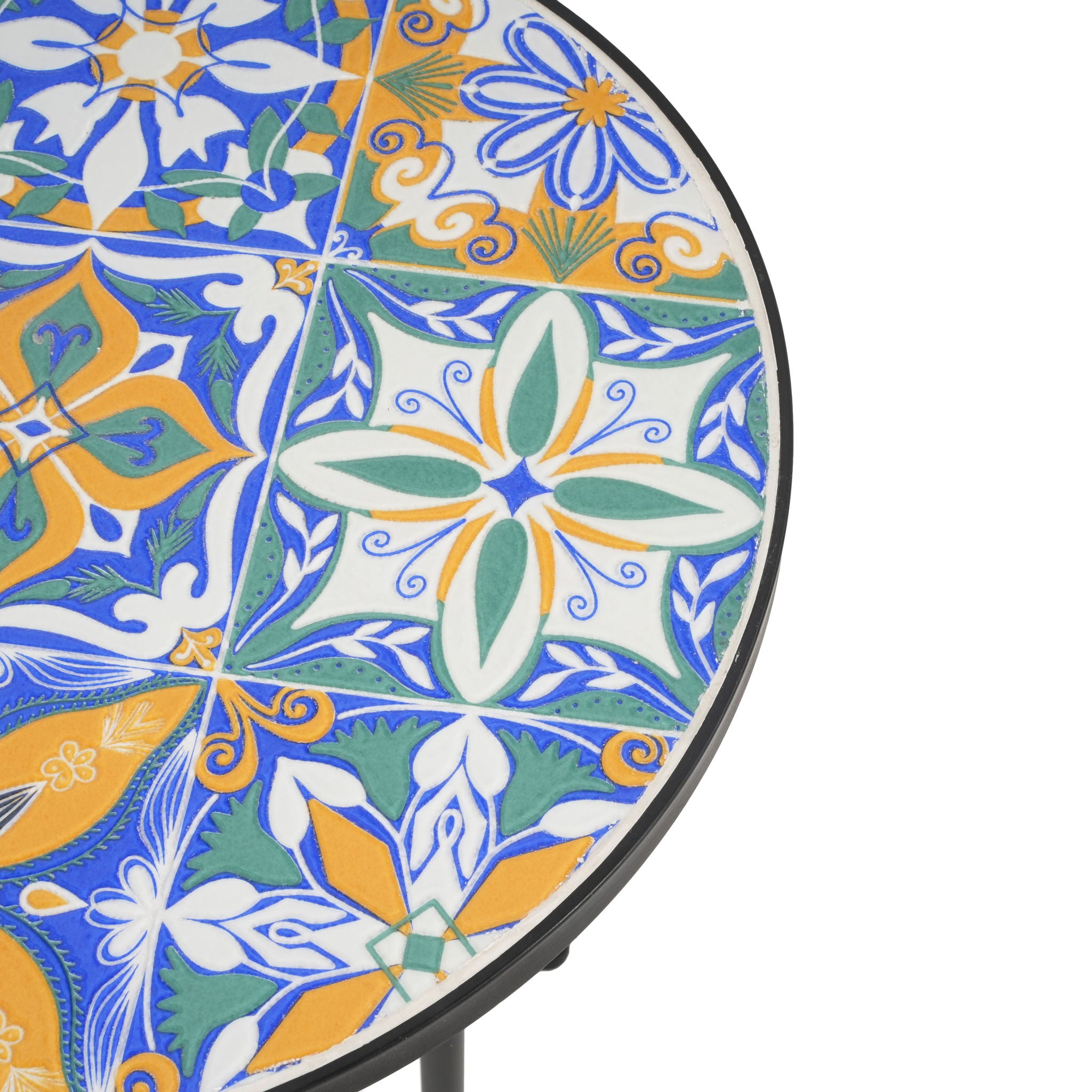 French Country Patio Side Table With Vibrant Tile Top