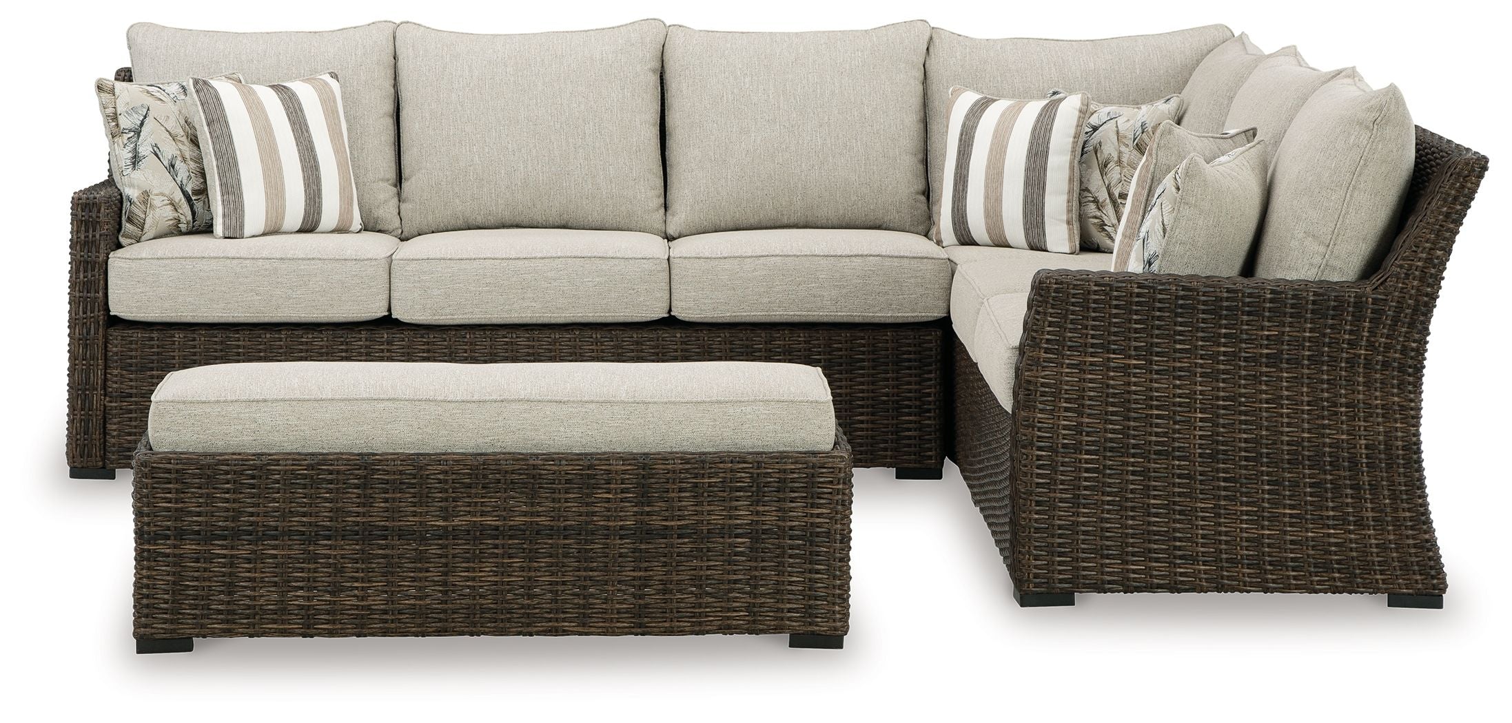 Signature Design by Ashley® Brook Ranch - Brown - Sofa Sectional, Bench With Cushion (Set of 3) | Meri Furniture
