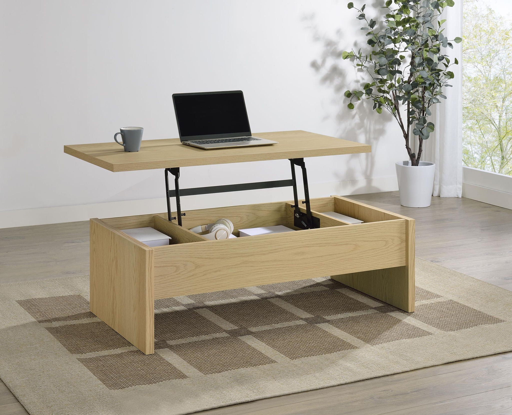 Canoga Engineered Wood Lift Top Coffee Table Light Oak