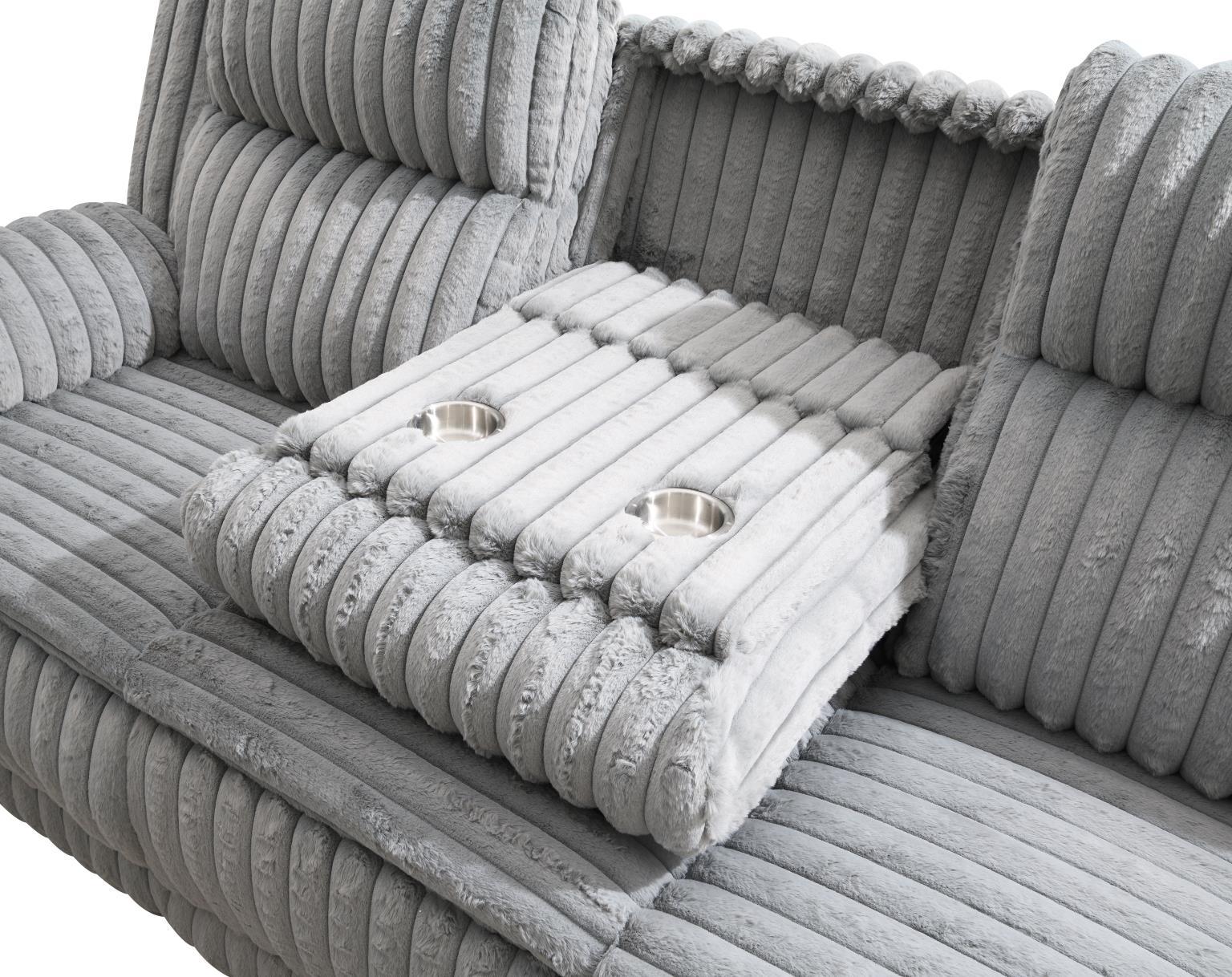 U113 - Corduroy Motion Sofa With Dropdown - Gray