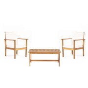 3 Piece Patio Set With Slatted Design, 2 Club Chairs And Coffee Table - Brown