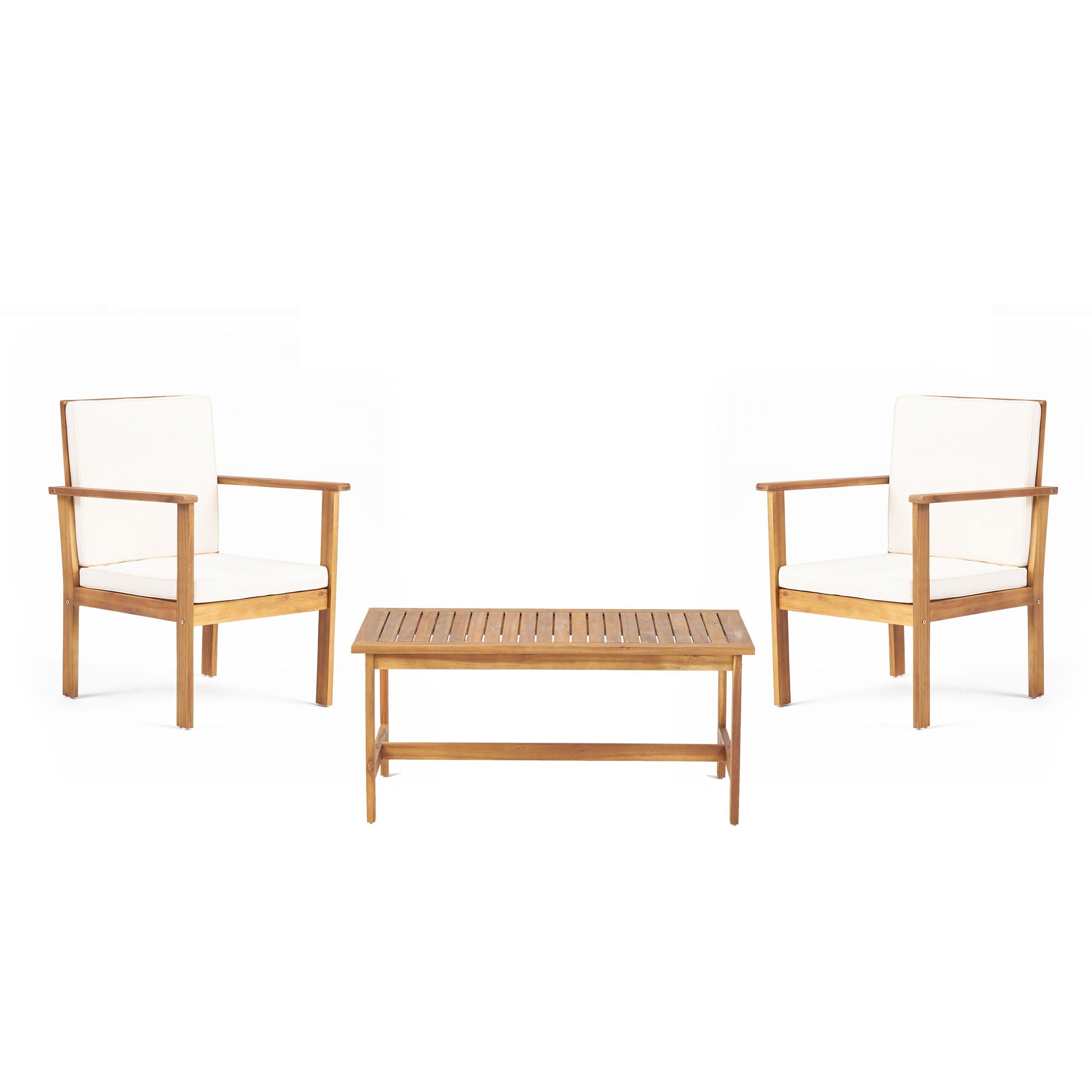 3 Piece Patio Set With Slatted Design, 2 Club Chairs And Coffee Table - Brown