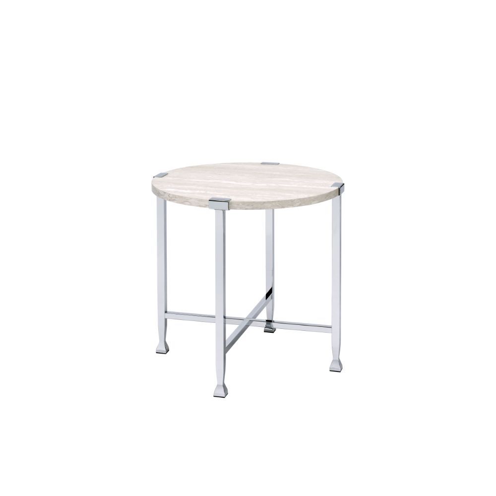 ACME Brecon - End Table - White Oak & Chrome | Meri Furniture