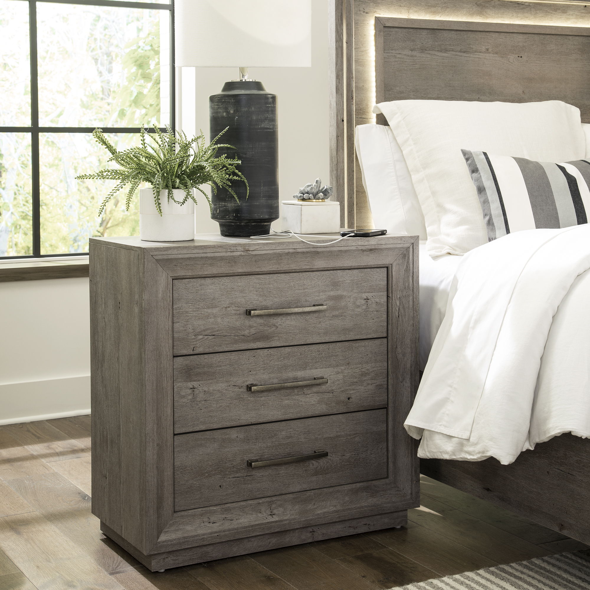 Liberty Furniture Horizons - Bedside Chest With Charging Station - Gray | Meri Furniture