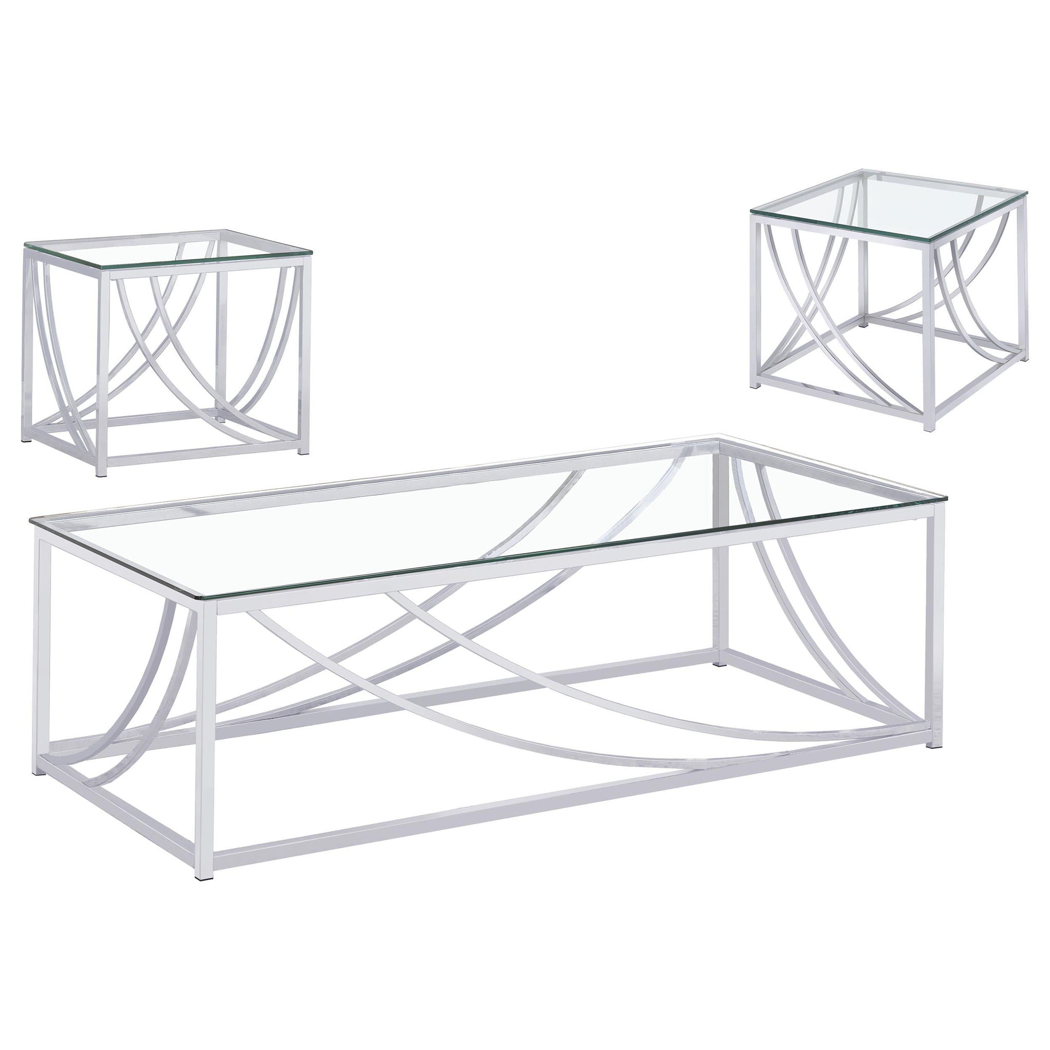 Lille 3-piece Glass Top Coffee And End Table Set Chrome