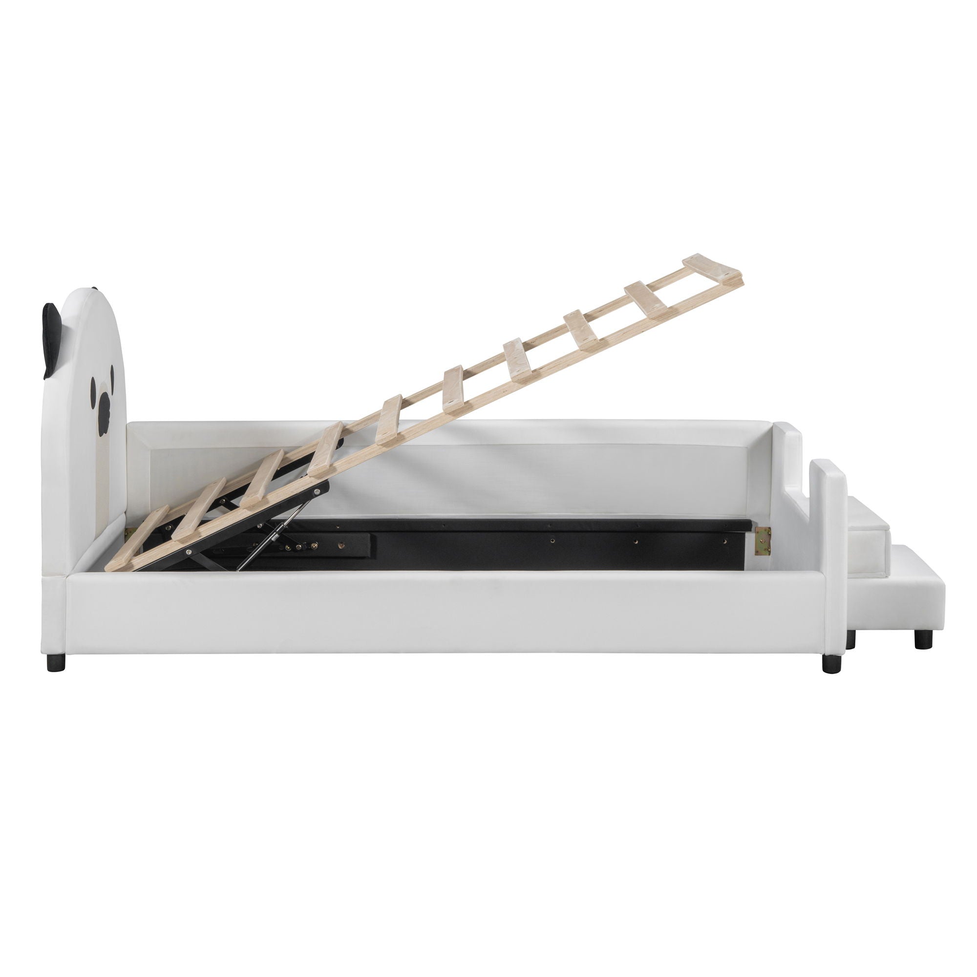 Upholstered Daybed With Bear Shaped Headboard, Hydraulic System And Breathable Mesh Fence