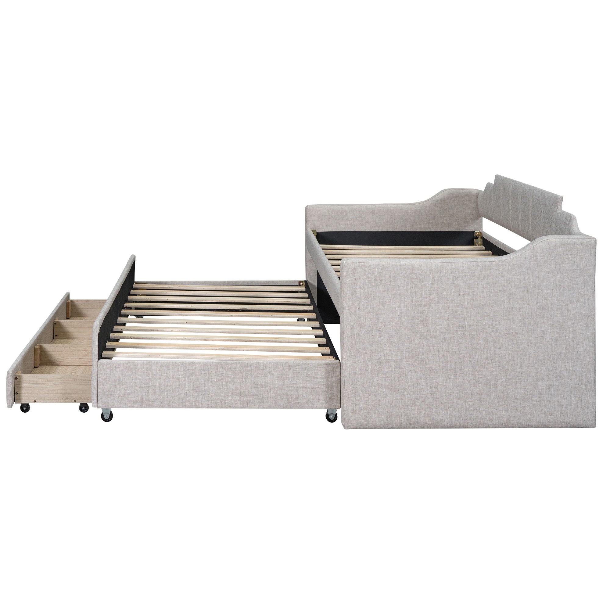 Upholstered Simple Design Daybed With Trundle And 3 Drawers