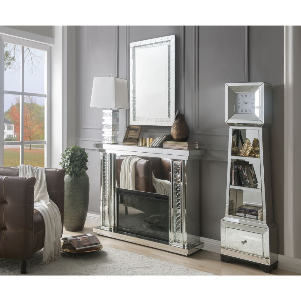 ACME Nysa - Fireplace - Mirrored & Faux Crystals - 39" | Meri Furniture