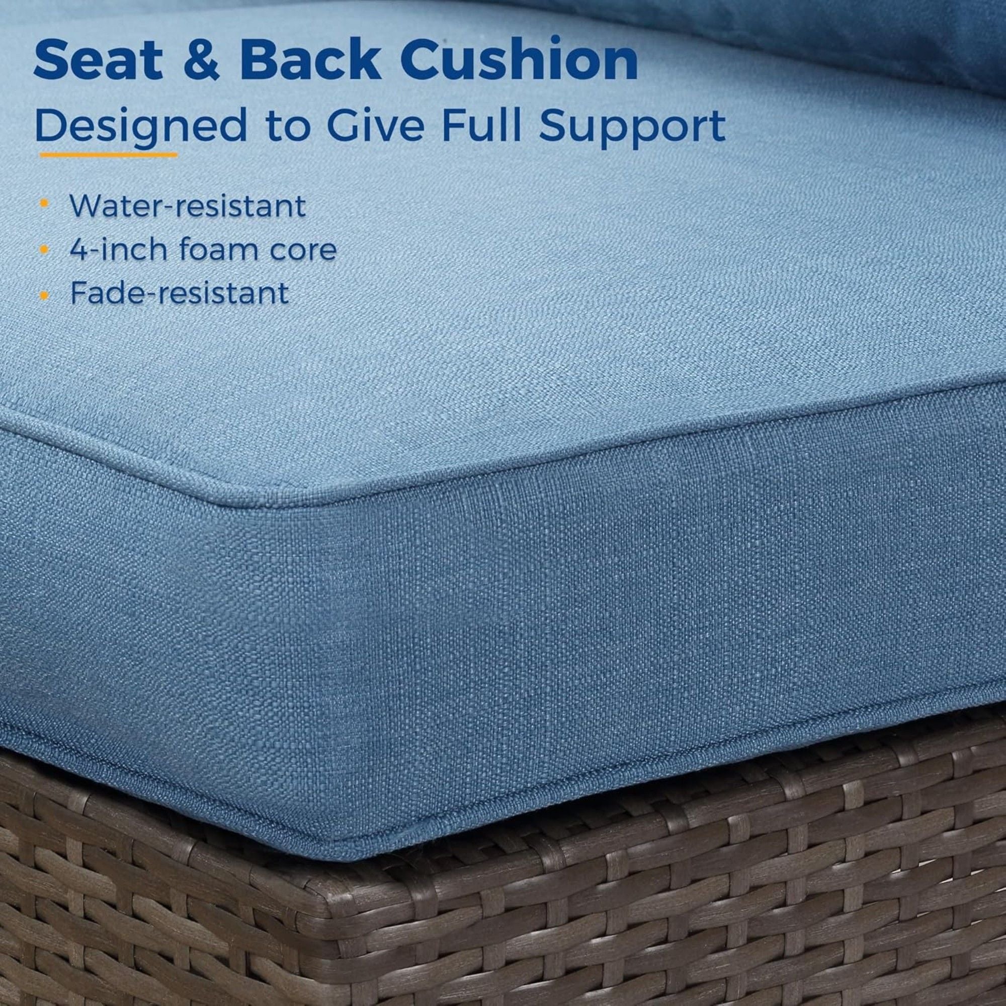 Armless Patio Sofa Set, With UV Resistant Frame And Waterproof Cushions - Blue / Brown