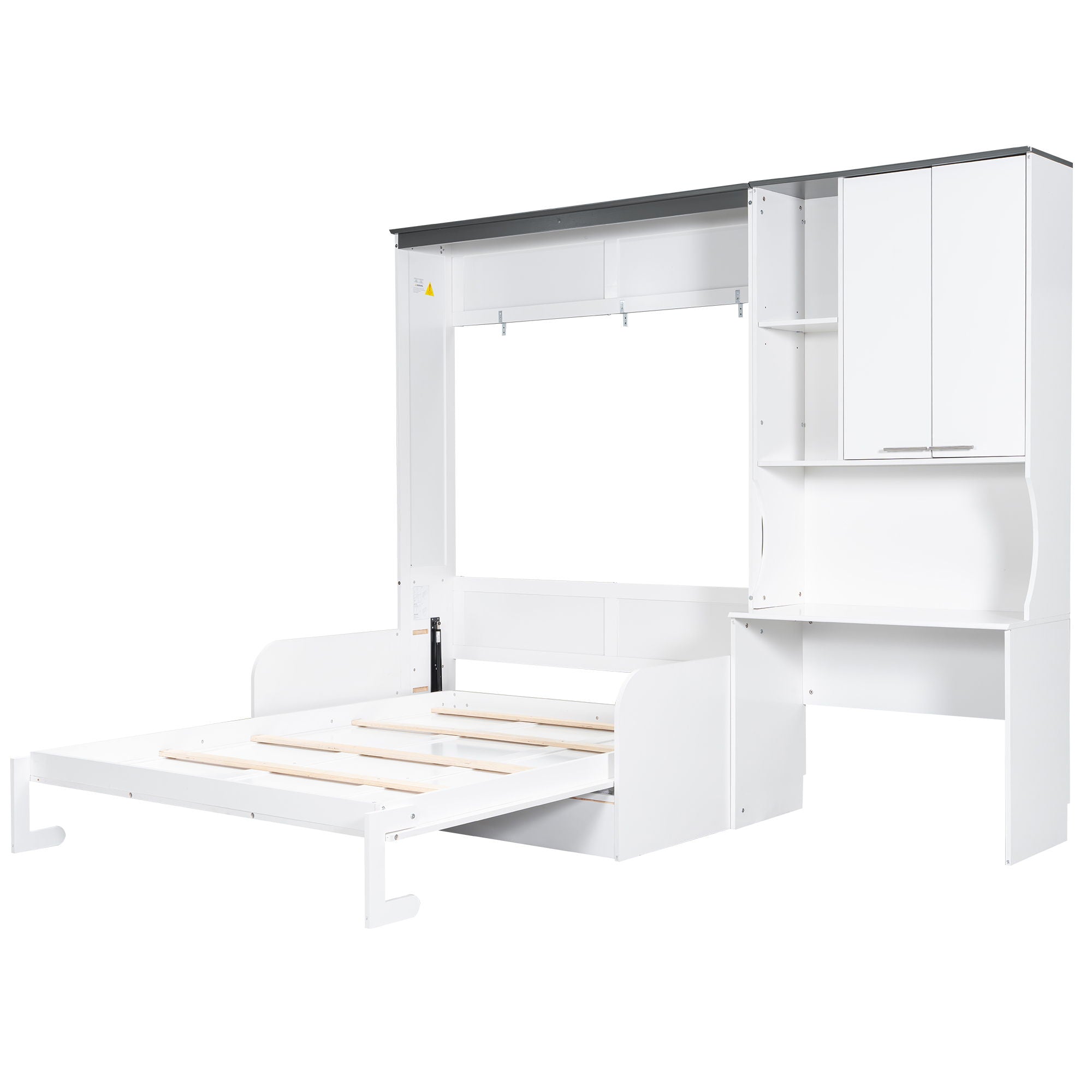 Multi Functional Murphy Bed With Sofa, Desk, And Storage Cabinet, Queen Size - White