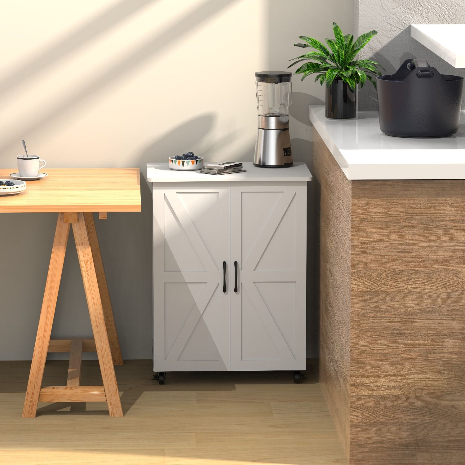 Exquisite Craftsmanship Rice Door Storage Cabinet, Large Capacity - White