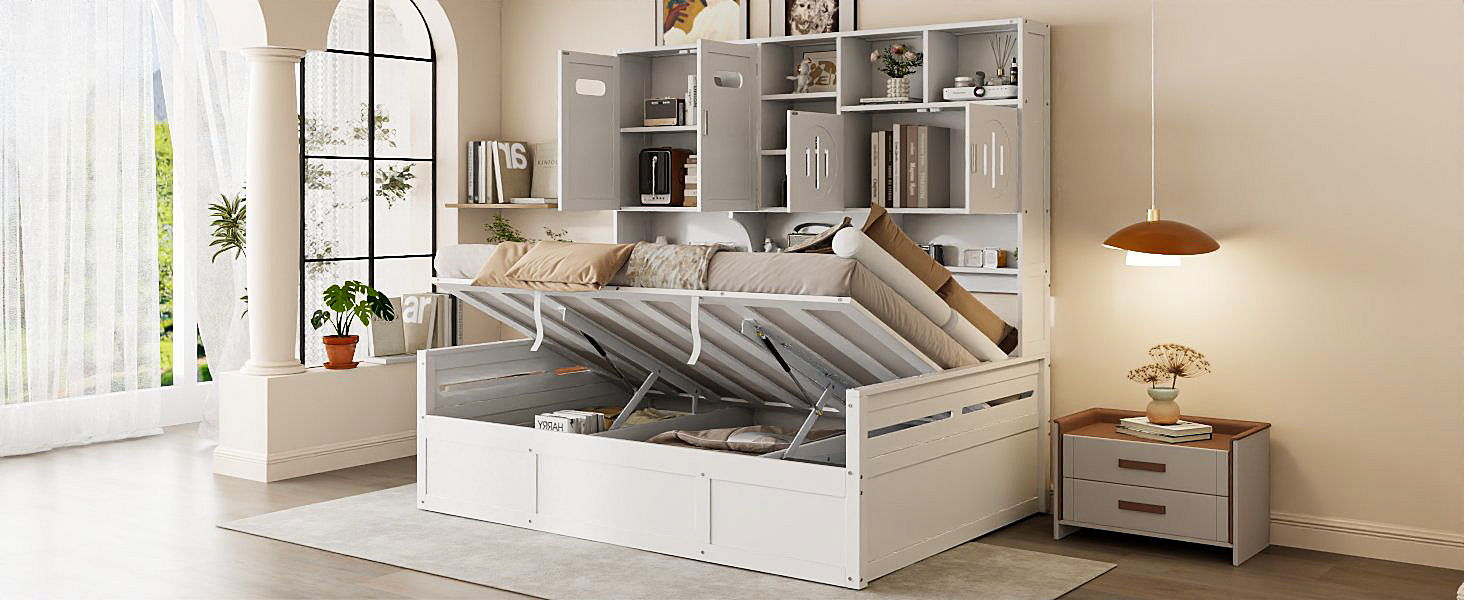 Daybed With All-In-One Cabinet And Shelf