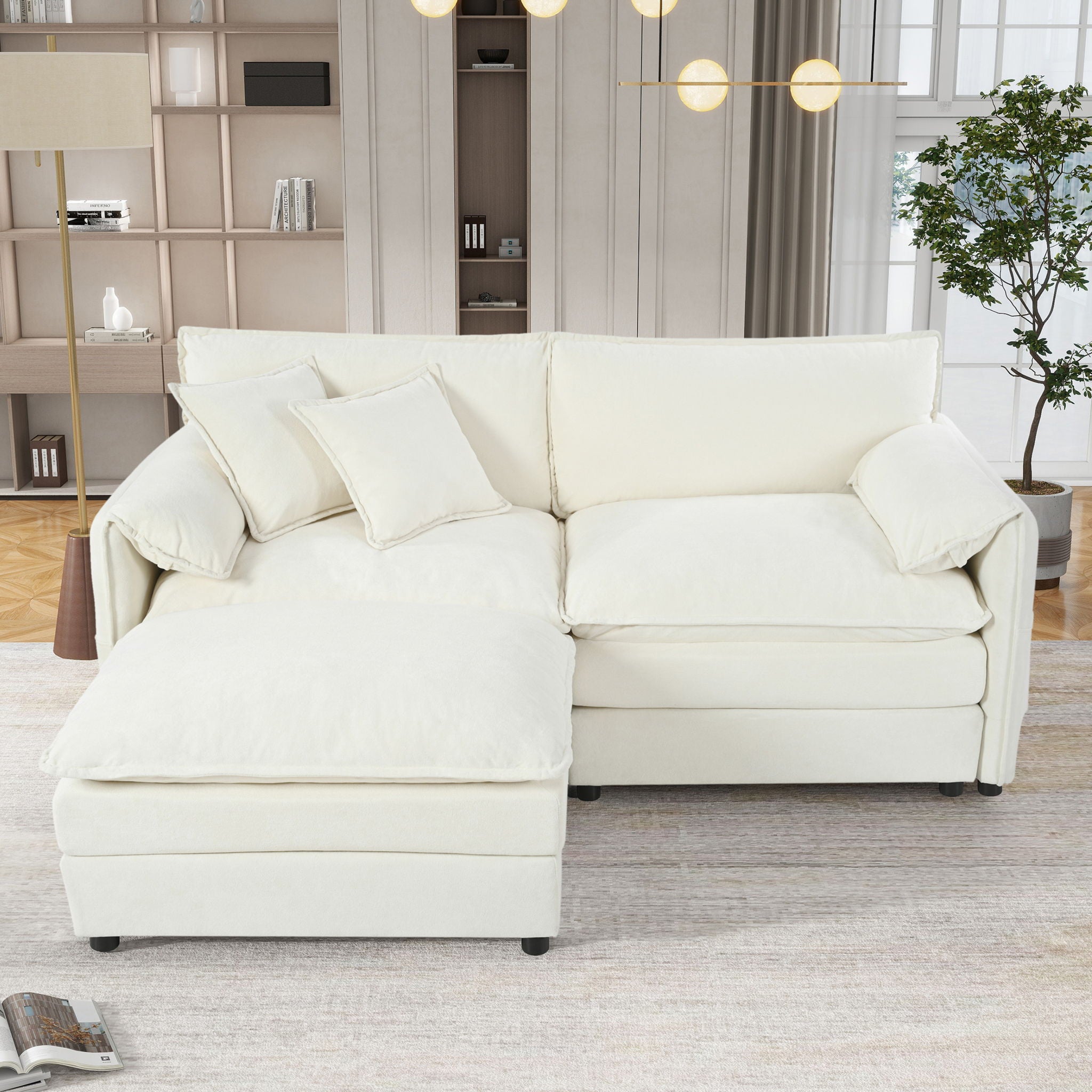 Modern Comfy Deep Seat Modular Sectional Sofa Cloud Couch With Ottoman