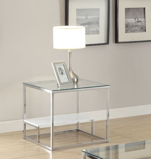 ACME Ruben - End Table - Chrome & Clear Glass | Meri Furniture