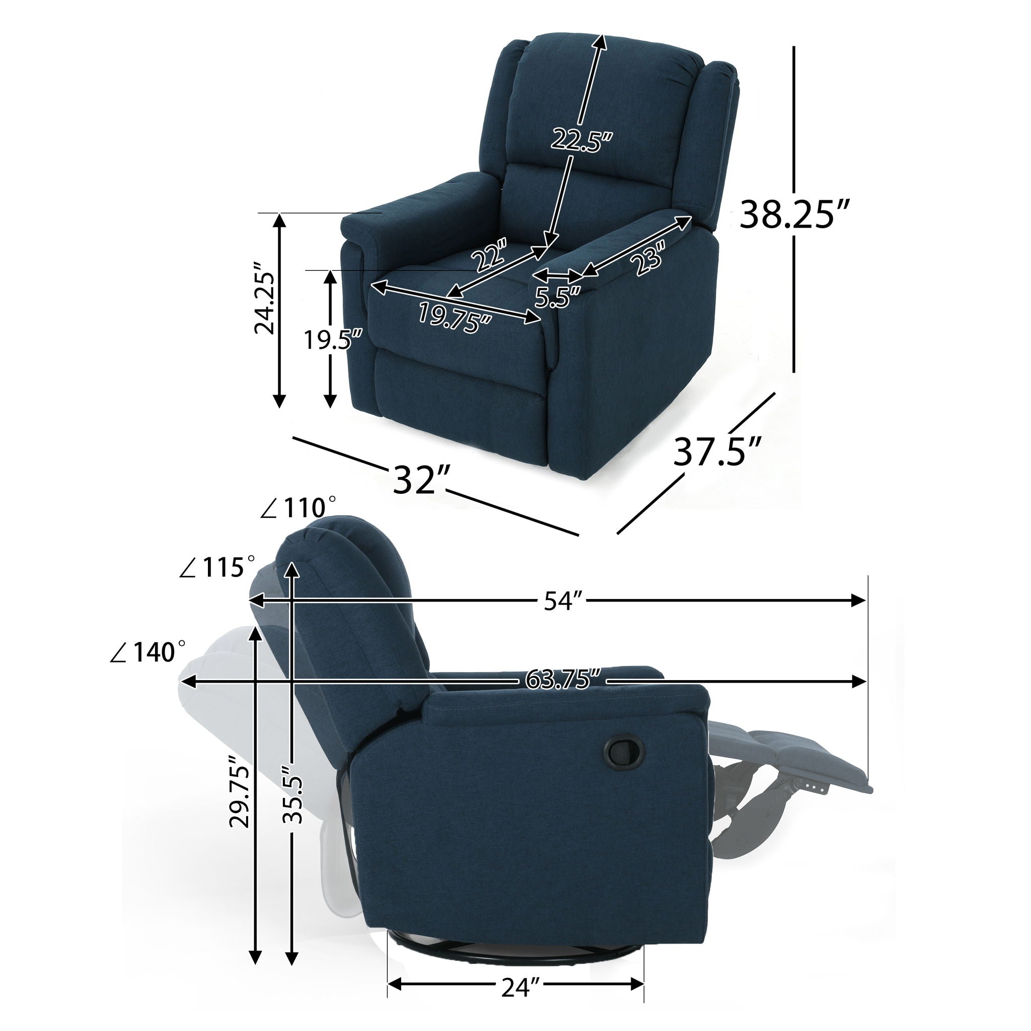 Contemporary Glider Recliner With Swivel Function