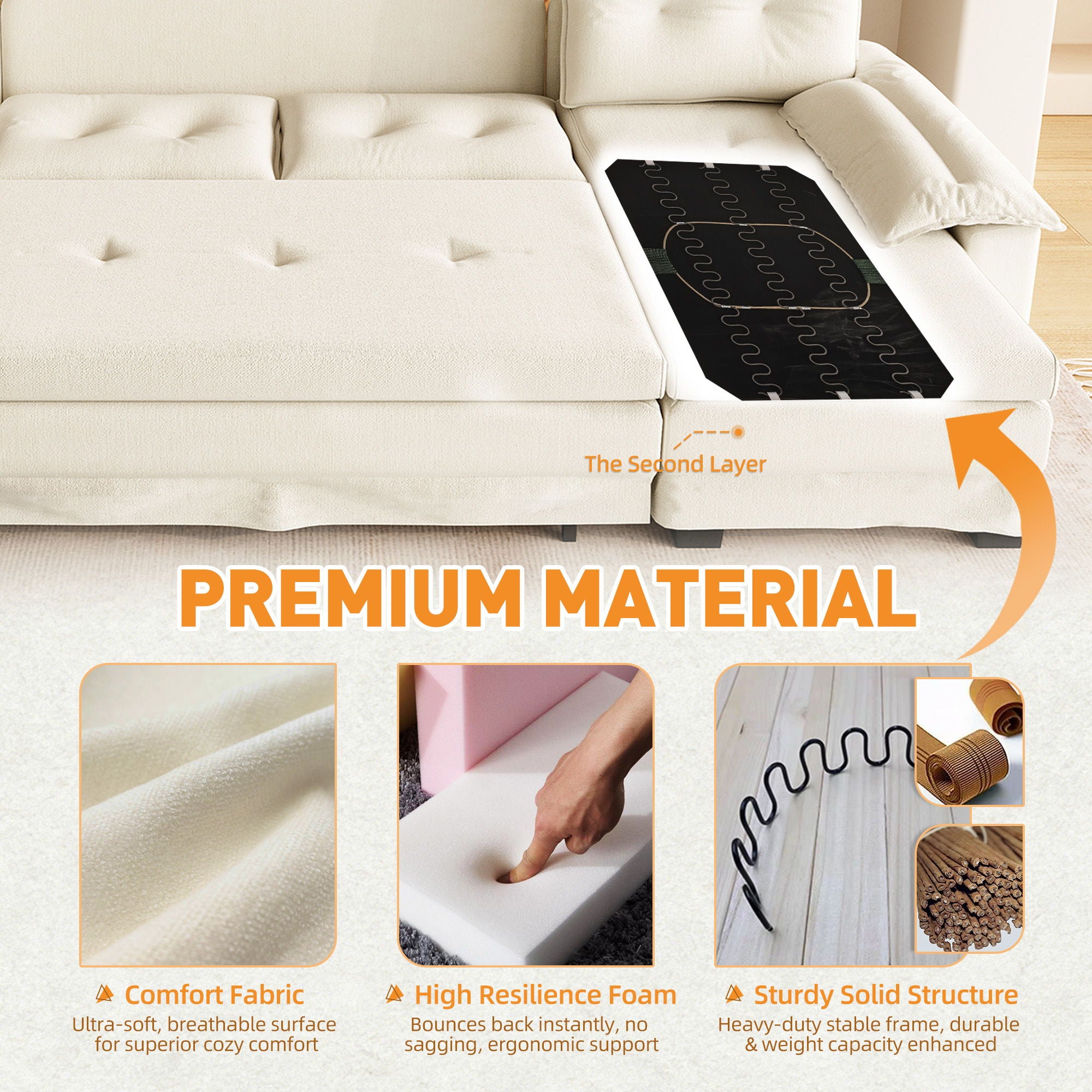 U-Shaped Sleeper Sofa With Pull Out Bed, Removable Armrests & USB Ports For Living Room