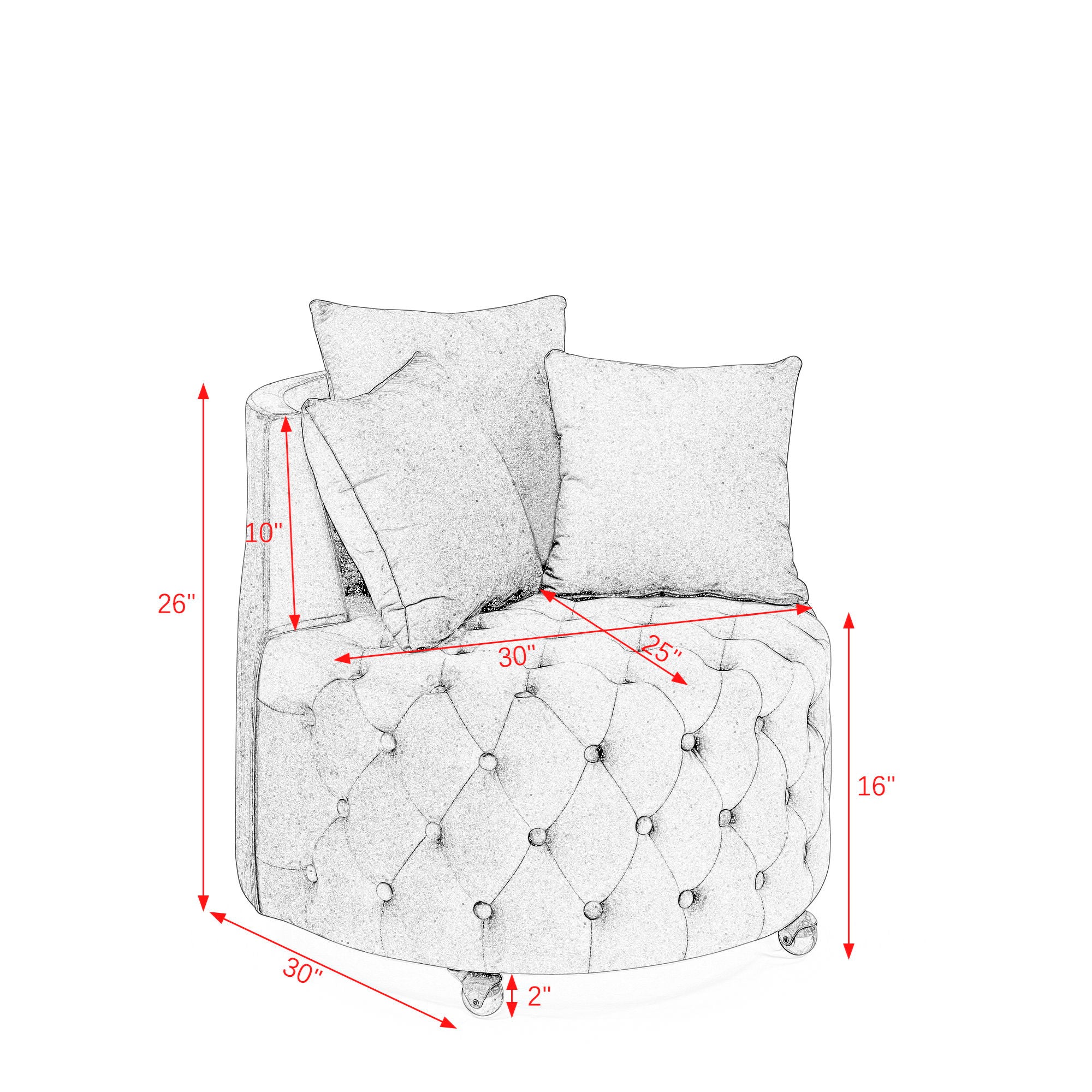 Modern Upholstered Swivel Chair With Button Tufted Design And Movable Wheels